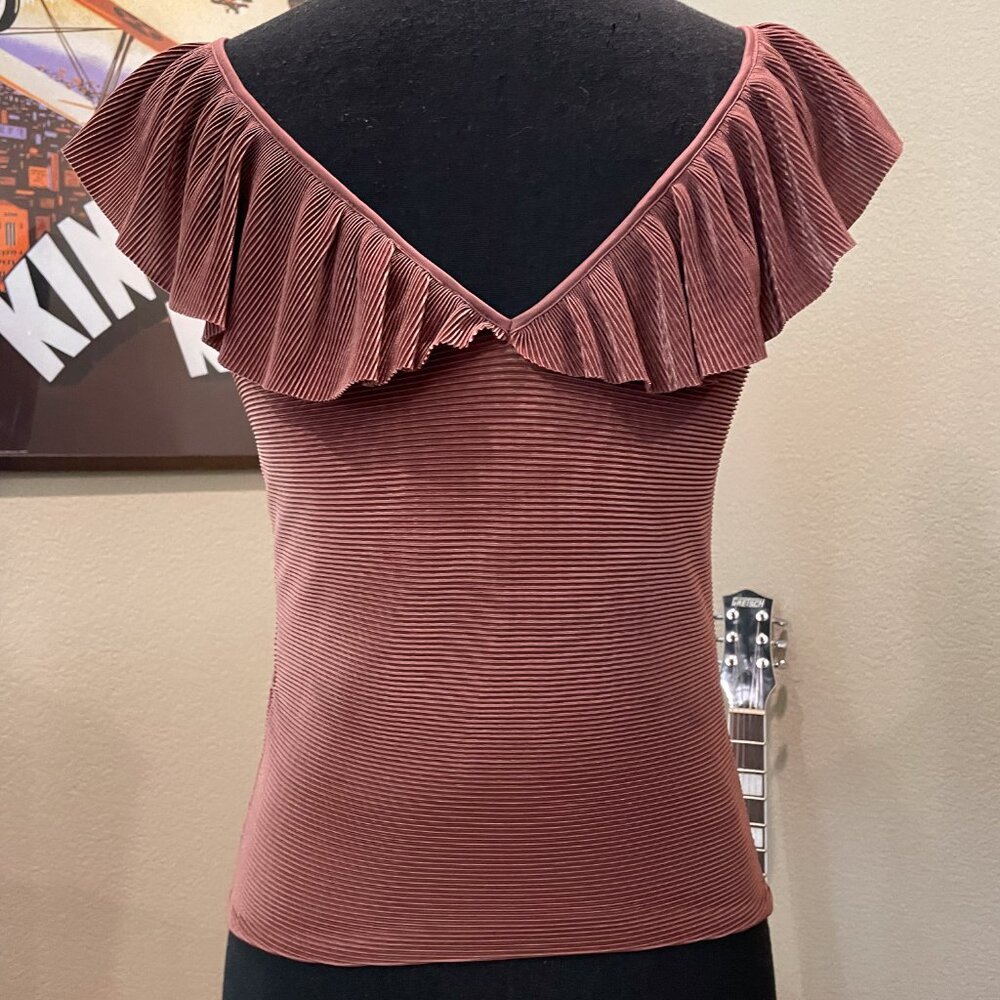 Express Pleated Cinched Flutter Sleeve Blouse Ros… - image 2